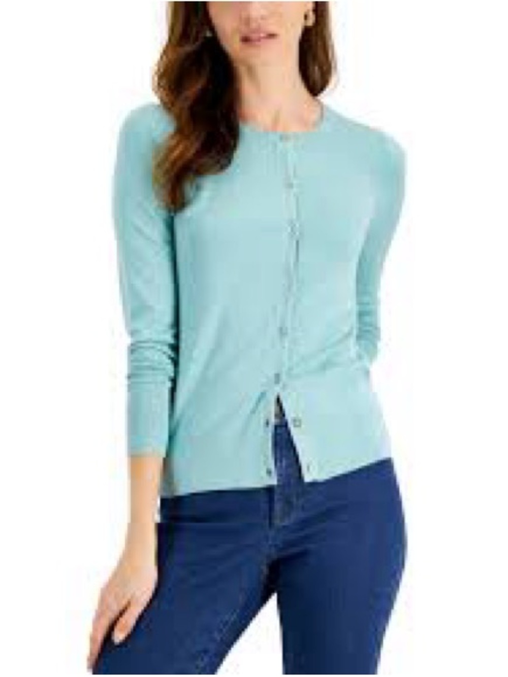 Charter Club Aqua Crewneck Button-Front Cardigan